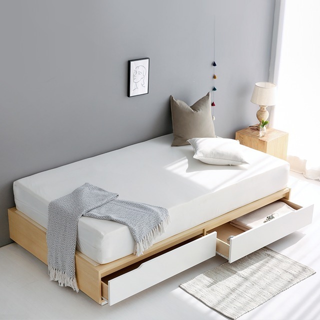 PULMON bed frame with 2 storage drawers High Quality Super Single Wooden Bed with Special Function Simple Design Bed