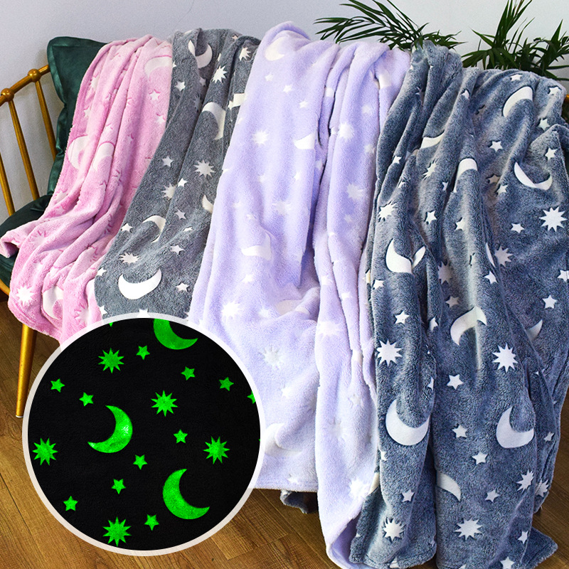 couverture bebe nouveau produit 2023 Glow in the Dark Luminous Blanket Custom Stars Sherpa Fleece Throw Blanket with Unicorn for