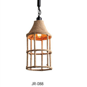 Nordic Chandelier Pendant lamp Indoor Loft Retro Hemp Rope vintage Iron chandelier E27 Black cage light fixtures