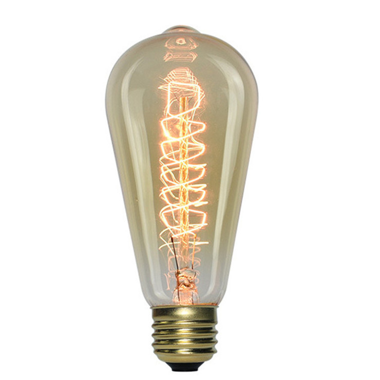 ST64 Spiral Antique Decorative Lighting Edison Bulb Light Tungsten Filament String Light Amber Glass E27 Base