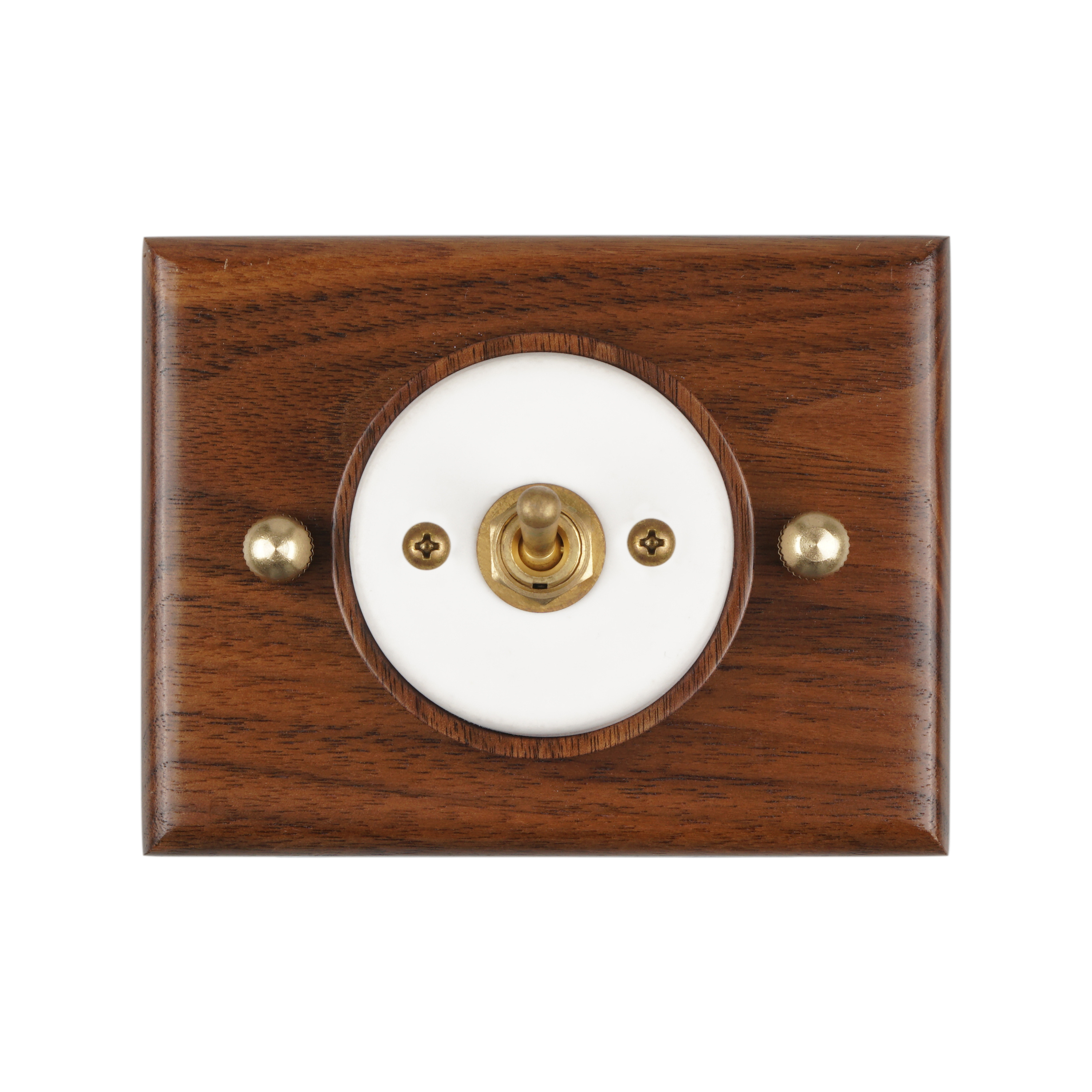 Luxury One Gang Two Way Vintage Surface Mounted Brass Light Switch with Walnut Base