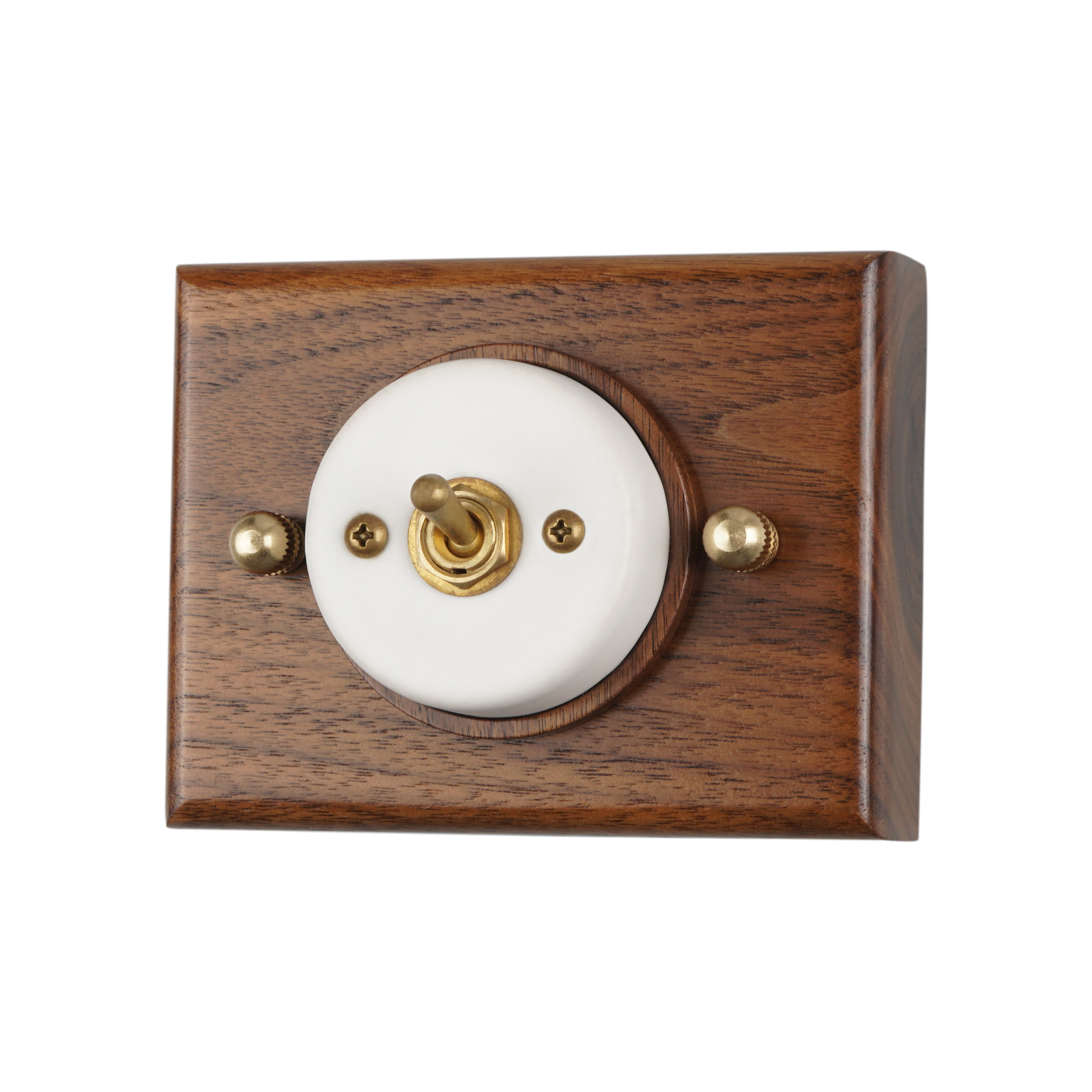 Luxury One Gang Two Way Vintage Surface Mounted Brass Light Switch with Walnut Base