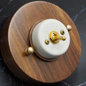 Luxury Wall Decoration Copper Surface Mounted  Electric Light Switches Toggle Switch with Walnut Base