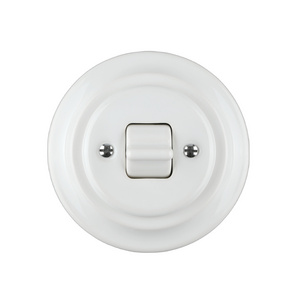 EU Standard Flush Mounted 1 Gang 2 Pole Porcelain Vintage Toggle Wall Light Switches with Big Button for Ceiling Lights