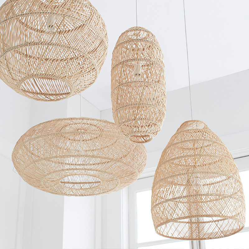 2022 New Retro Bamboo Wicker Rattan Wave Shade Pendant Lights Hanging Ceiling Lamp Fixture bamboo lamp shade