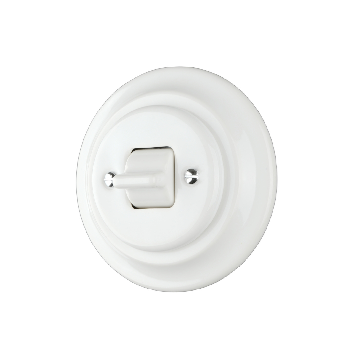 EU Standard Flush Mounted 1 Gang 2 Pole Porcelain Vintage Toggle Wall Light Switches with Big Button for Ceiling Lights