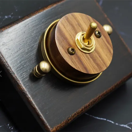 Luxury Wall Decoration Copper Surface Mounted  Electric Light Switches Toggle Switch with Walnut Base