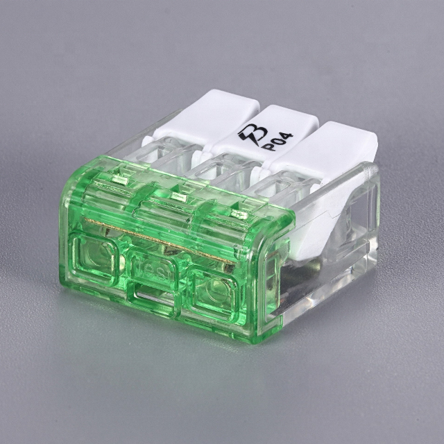 2 port transparent housing compact splicing push in lever-nut connector with lever for installation and lights