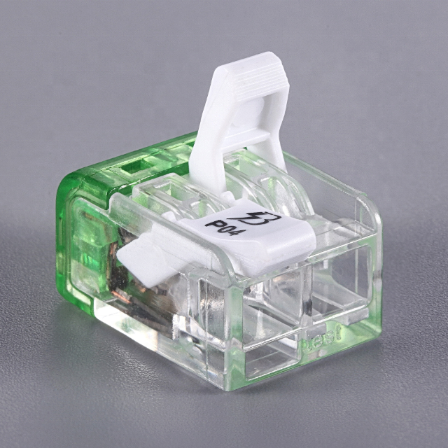 2 port transparent housing compact splicing push in lever-nut connector with lever for installation and lights