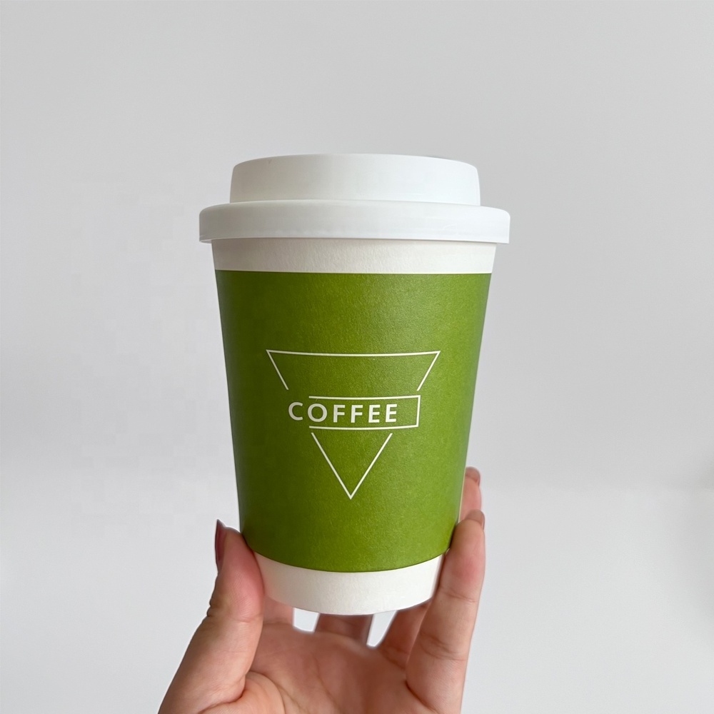 Wholesale custom print biodegradable hot drinks paper cups white pink black heated 12 oz disposable paper coffee cups with lids