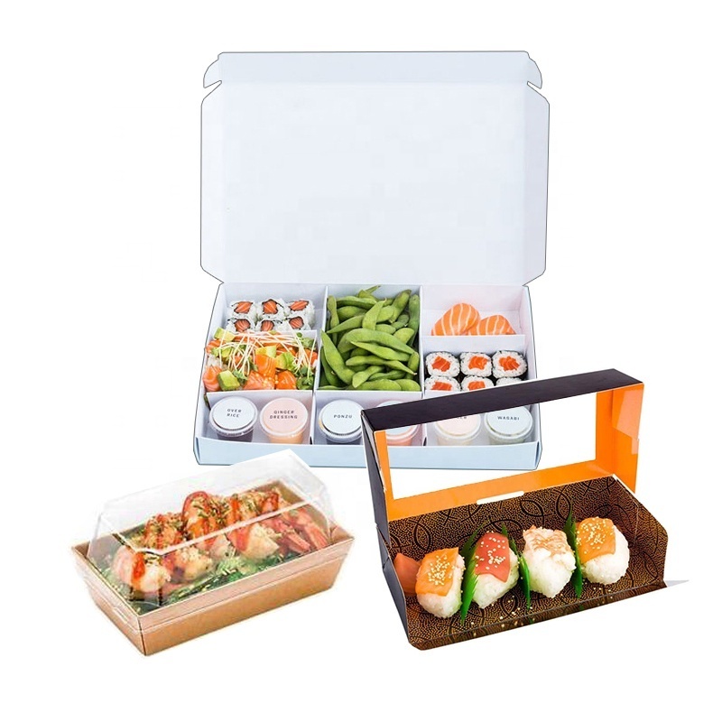 Wholesale biodegradable custom disposable food paper sushi to go bento lunch box Japanese sushi takeaway box with divider