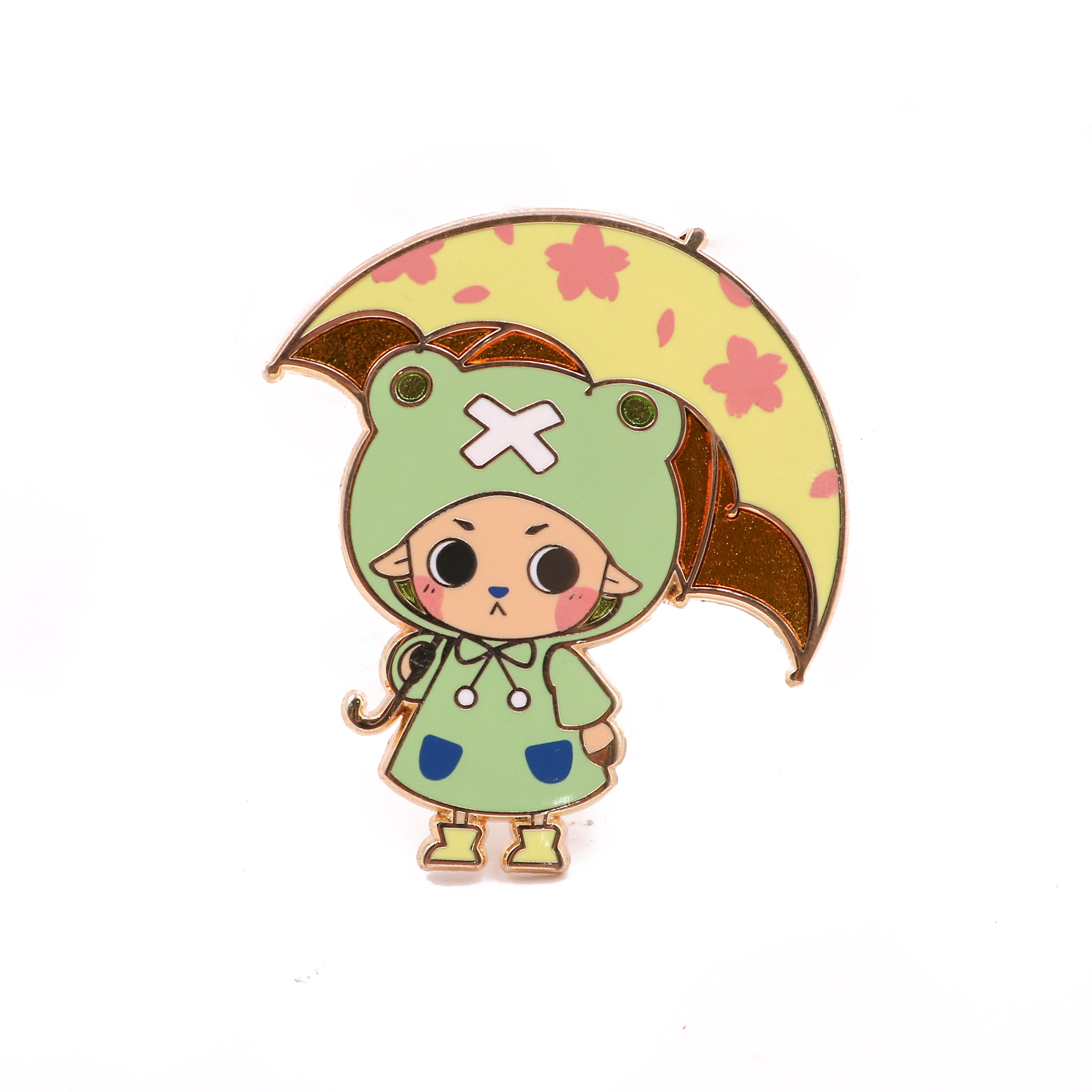 Cartoon cute green umbrella frog Custom rock band pin badges 	 soft enamel lapel pin