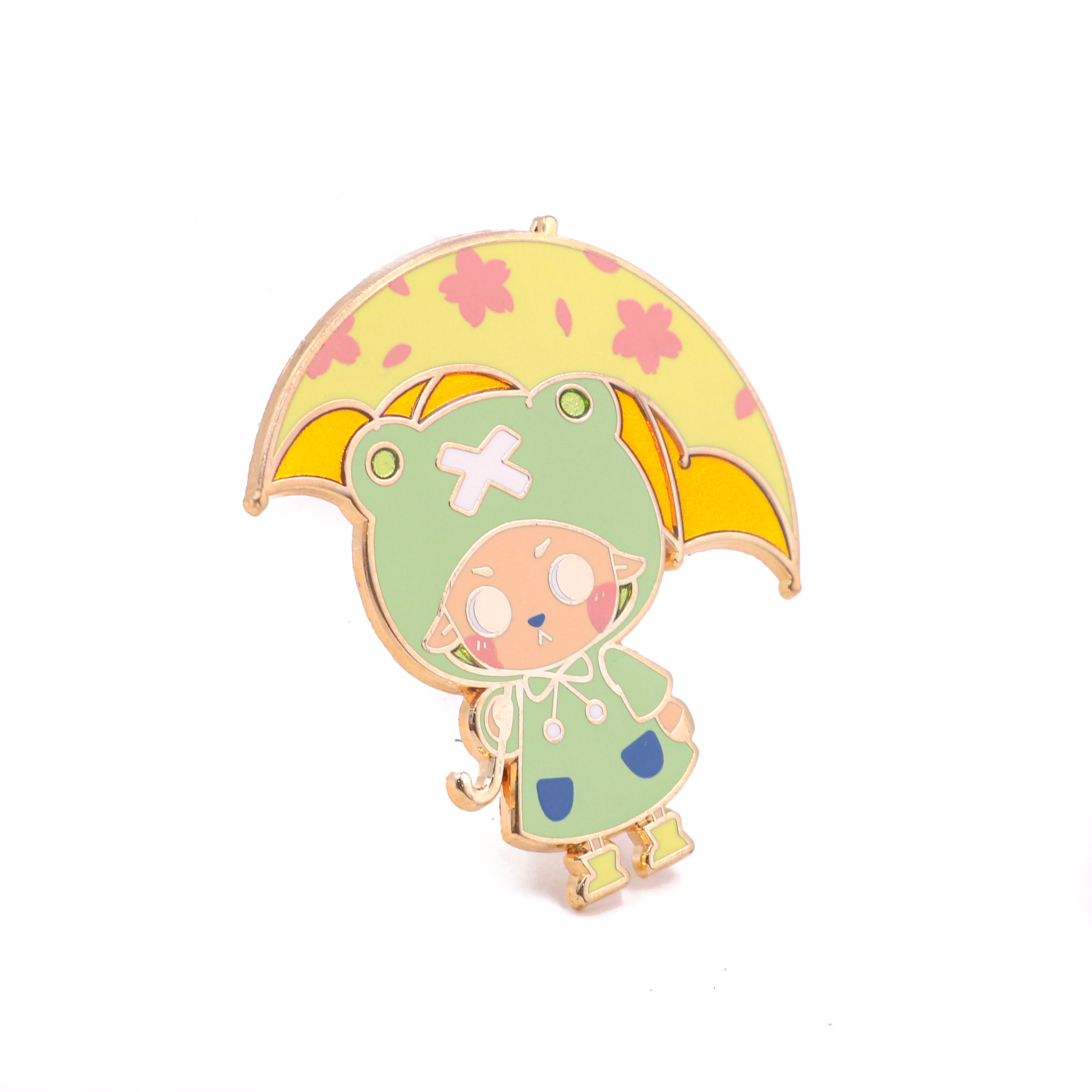 Cartoon cute green umbrella frog Custom rock band pin badges 	 soft enamel lapel pin