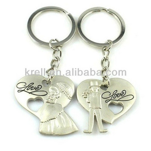 Fashion custom logo metal lover keychains key ring for couples