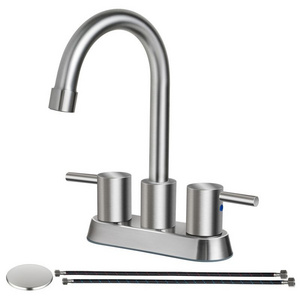 In stock Bathroom Faucet Brushed Nickel 2-Handle 360 Degree High Arc Swivel Spout Centerset 4 Inch Vanity Sink Faucet