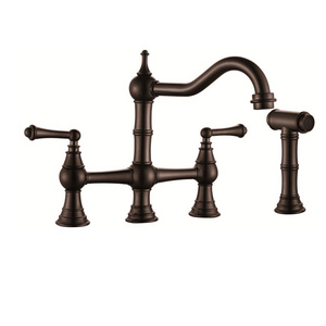 4 holes  Oil Rubbed Bronze 2 Handle Widespread Kitchen Faucet With  Side Pull Out Sprayer