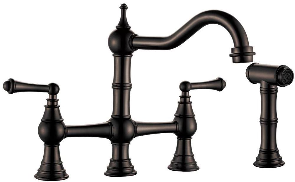 4 holes  Oil Rubbed Bronze 2 Handle Widespread Kitchen Faucet With  Side Pull Out Sprayer