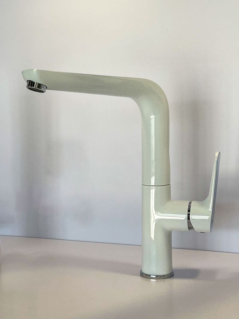 Chrome and White Long Neck  Kitchen Sink Faucet