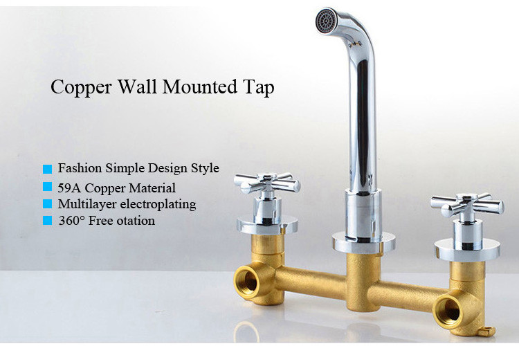 Bathroom Sink Faucet Wall Faucets Two Handles Lavatory Wall Mounted Faucet