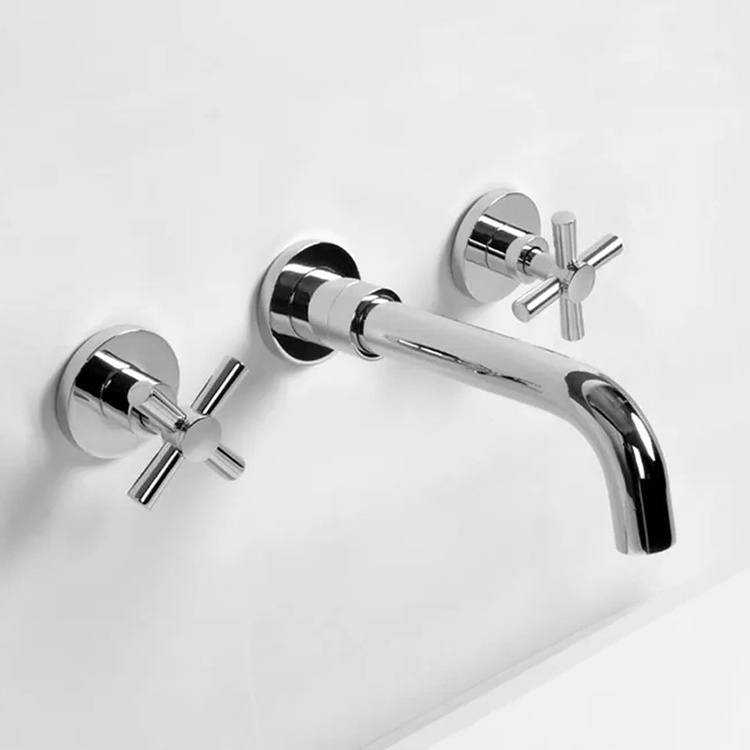 Bathroom Sink Faucet Wall Faucets Two Handles Lavatory Wall Mounted Faucet