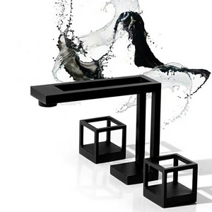 modern new design matt black bathroom sink faucet three hole deck mounted vanity basin taps