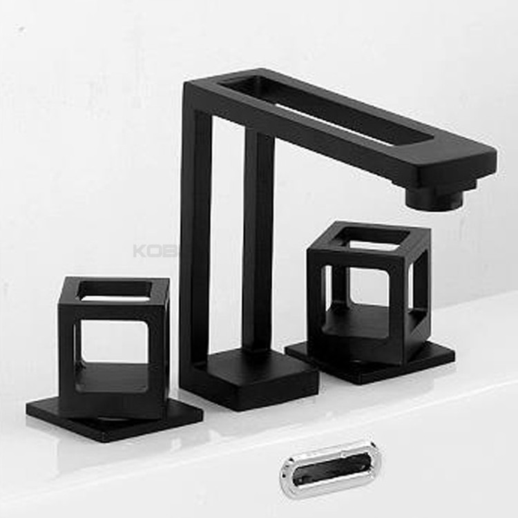 modern new design matt black bathroom sink faucet three hole deck mounted vanity basin taps