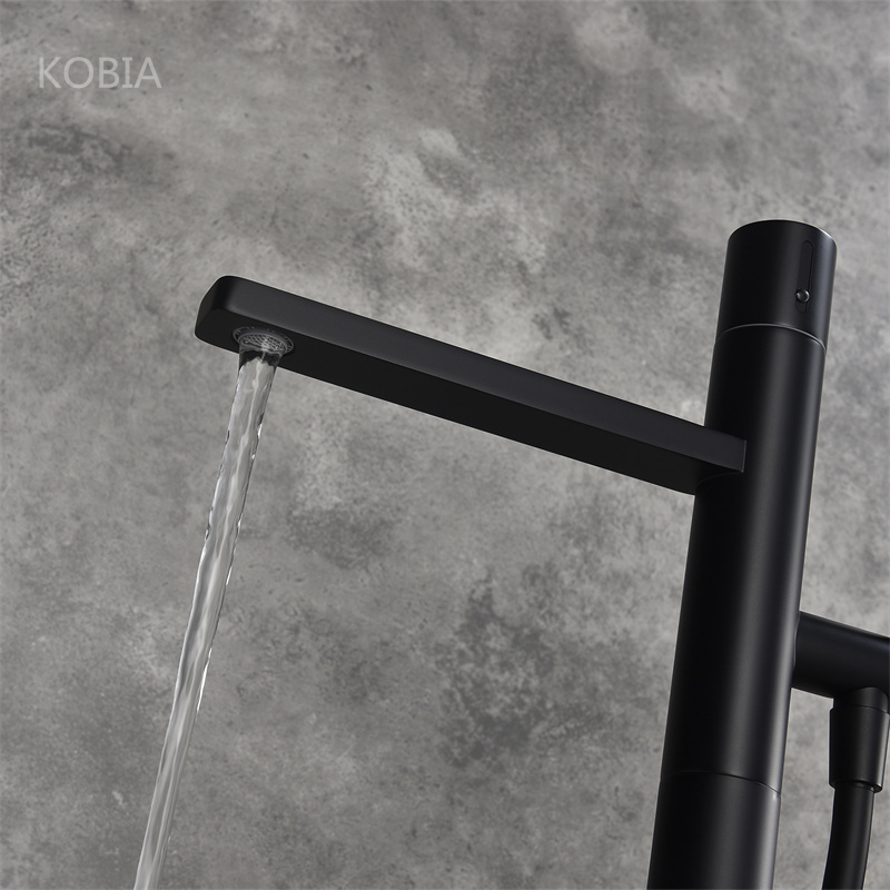 Modern design matt black floor standing hot and cold bathtub faucet freestanding tub faucet