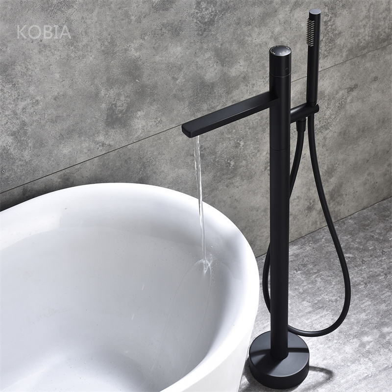 Modern design matt black floor standing hot and cold bathtub faucet freestanding tub faucet