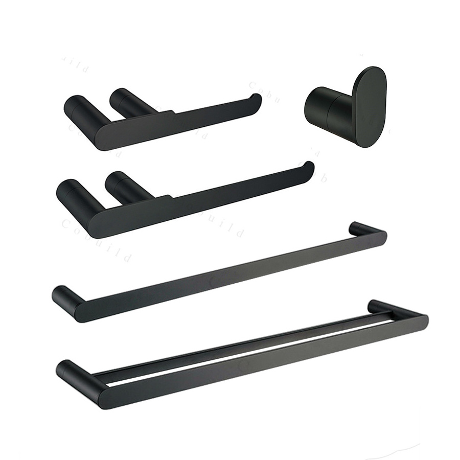 Bathroom Accessories Hardware Set Black Towel Bar Toilet roll Holder Towel Ring Robe Hooks