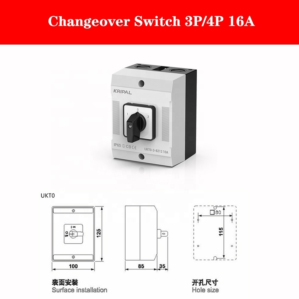 KRIPAL UKT0-316 3POLES 4 POLES 16A Electrical Switch 10-100A 230-440V Changeover Multi Positions Cam Rotary Switch