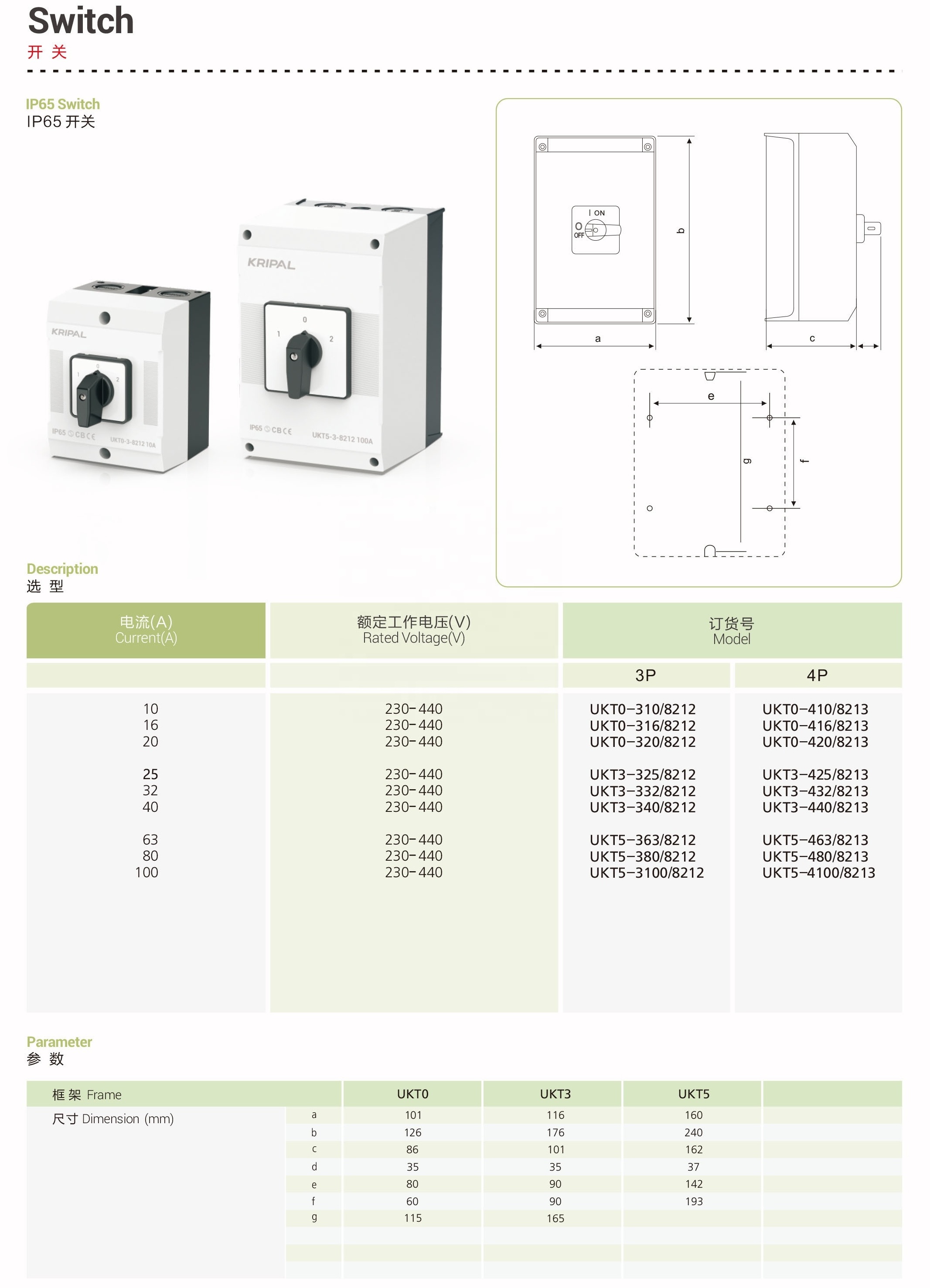 KRIPAL UKT3-332 32A 3P single phase Electrical Switch 10-100A  Changeover Multi Positions Cam Rotary Switch