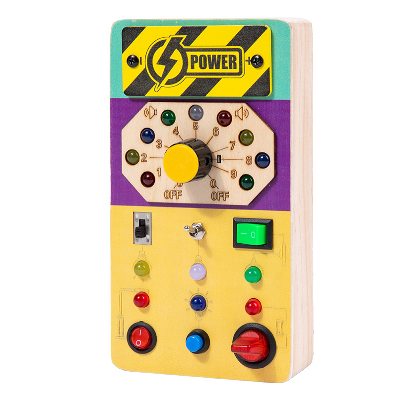 High Quality Electronic Led Light Switch Fidget Wooden Toy Kids Busy Board Montessori Toys For Children