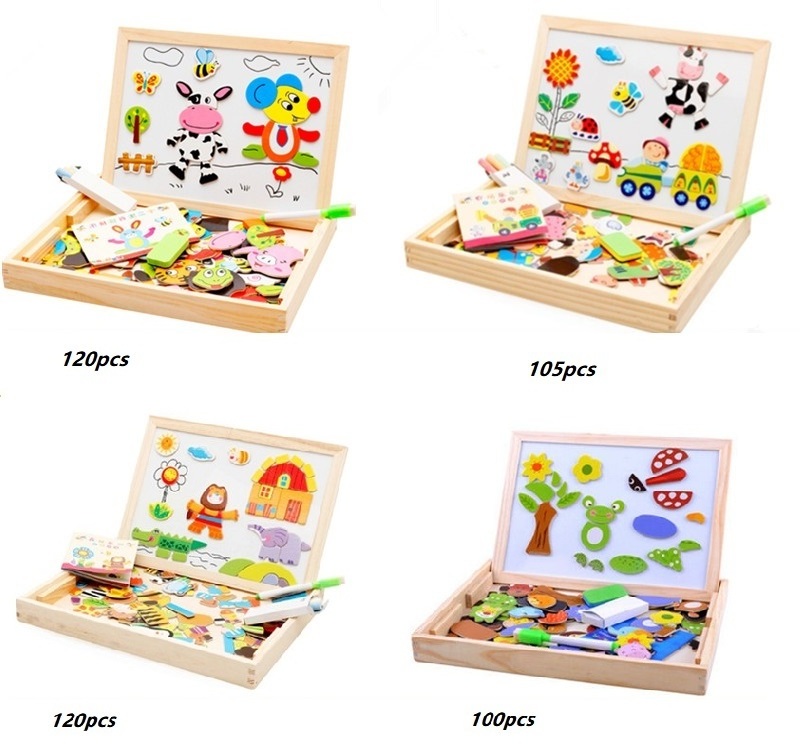 Wooden Kids Educational Toys Magnetic Easel Double Side Dry Erase Board Puzzles Games for Boys Girls