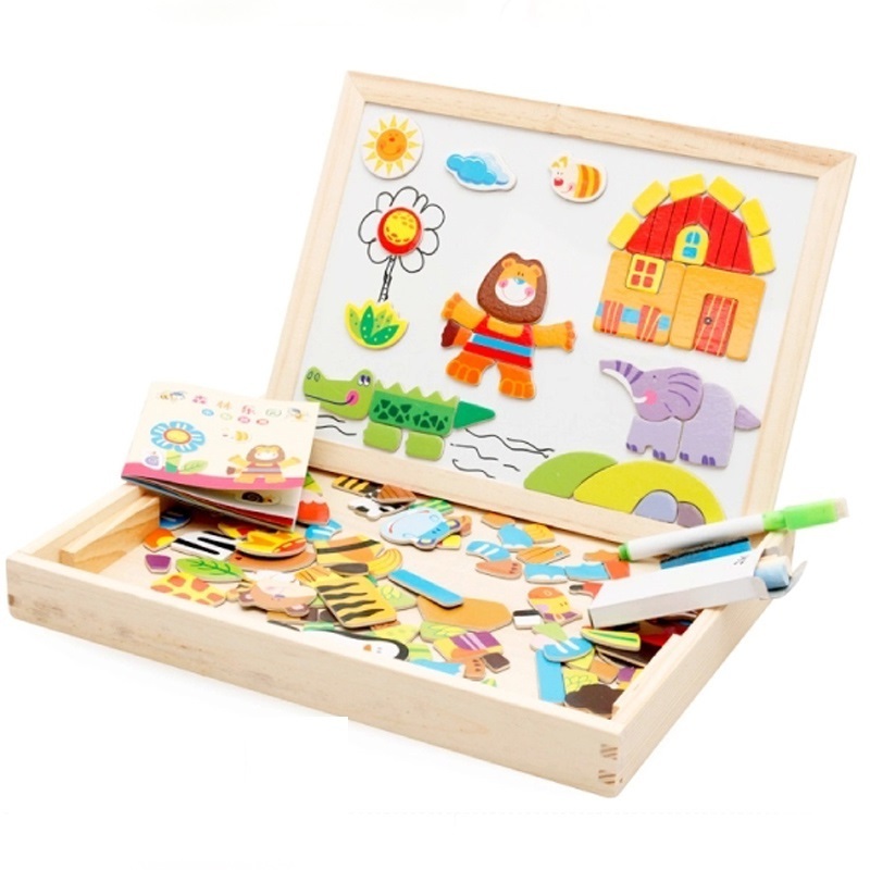 Wooden Kids Educational Toys Magnetic Easel Double Side Dry Erase Board Puzzles Games for Boys Girls