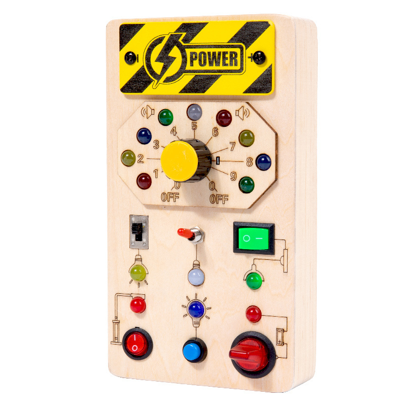 High Quality Electronic Led Light Switch Fidget Wooden Toy Kids Busy Board Montessori Toys For Children