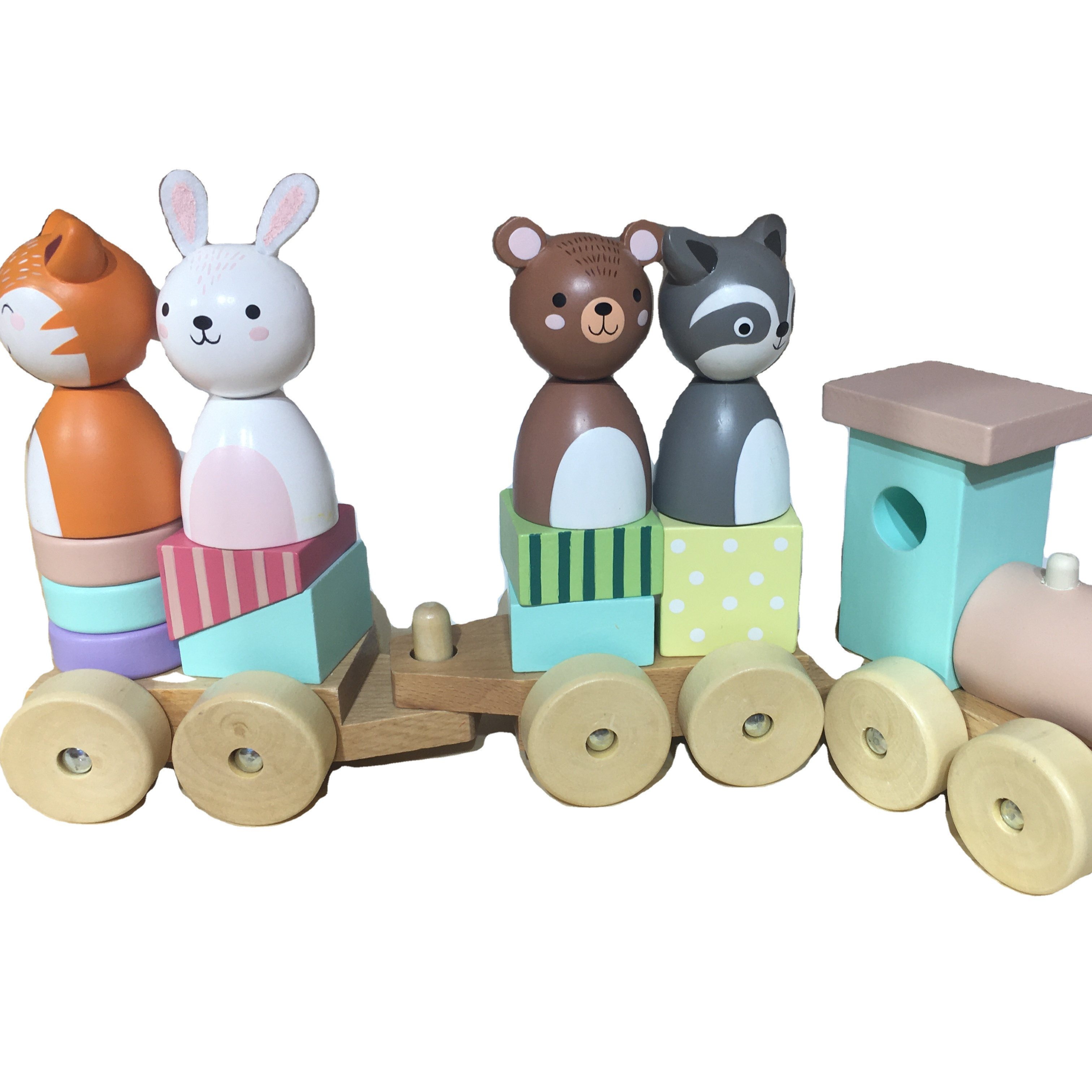 Children Toys New Style Wooden Toy cartoon animal birthday cake Train Tracks With Table