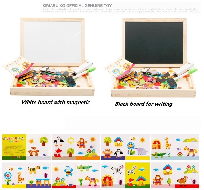 Wooden Kids Educational Toys Magnetic Easel Double Side Dry Erase Board Puzzles Games for Boys Girls