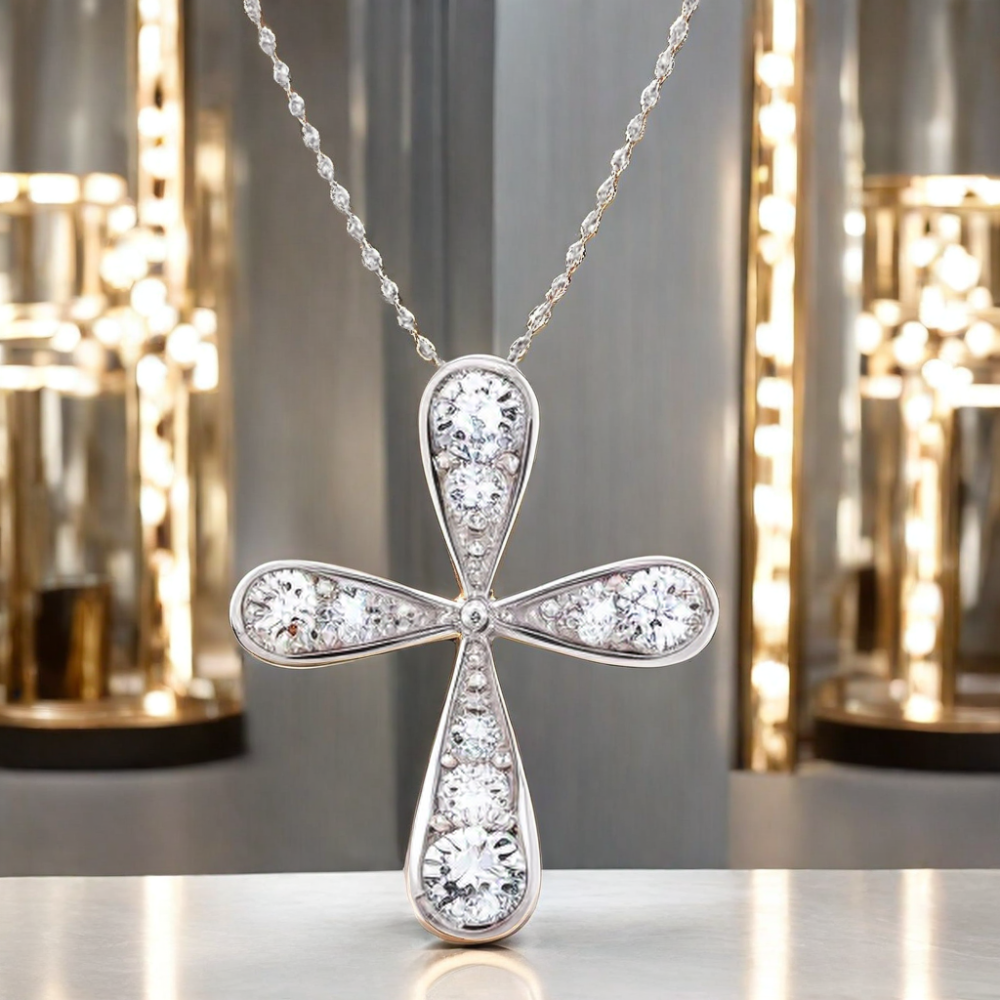 Rose Gold and Rhodium Plated Cross Design Fashion Jewelry