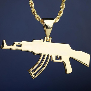 KRKC&CO 14K Gold Gun CZ Men Pendant Iced Out AK47 Hip Hop Jewelry for Wholesale Agent in Stock