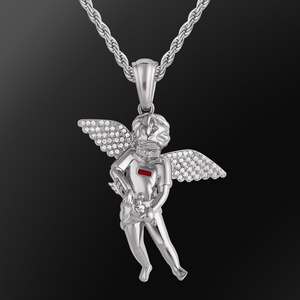 KRKC Iced Out Mini Angel Baby Necklace Angel Pendant Non Tarnish Charm Kid Crystal 18k Solid Gold Plated Guardian Angel Necklace