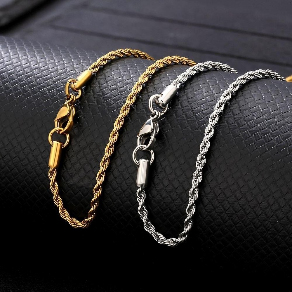 KRKC Wholesale 2.5mm 3mm 18K Gold Plated man Link Stainless Steel Twisted Rope Chain Necklace Mens Chains