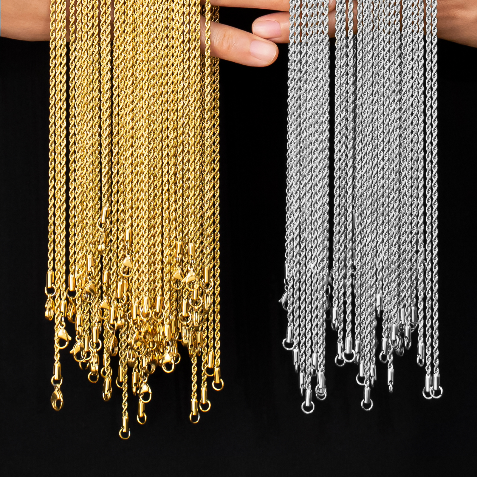 KRKC Wholesale 2.5mm 3mm 18K Gold Plated man Link Stainless Steel Twisted Rope Chain Necklace Mens Chains