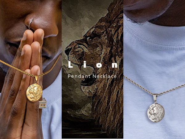 Custom Jewelry 18K Gold Pendant Stainless Steel Compass Pendant Lion Premium Necklace Layered Medallion Coin Pendant for Men