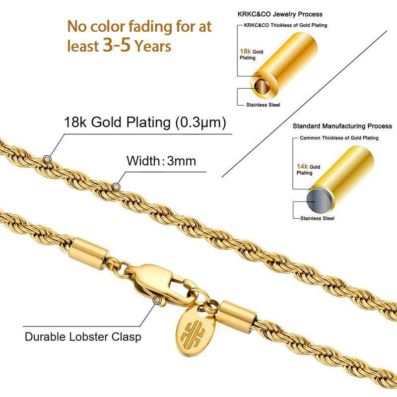 Wholesale Bulk 18K Gold Plated Necklace Stainless Steel Twisted Silver Link Men Women Gold Filled Rope Chain for Jewelry Making