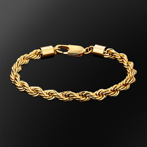 MEN Hip Hop Rope Link Chain PVD 18K Real Gold Plated Stainless Steel Jewelry 6MM Thick Woven Twisted Rope Bracelet for Women