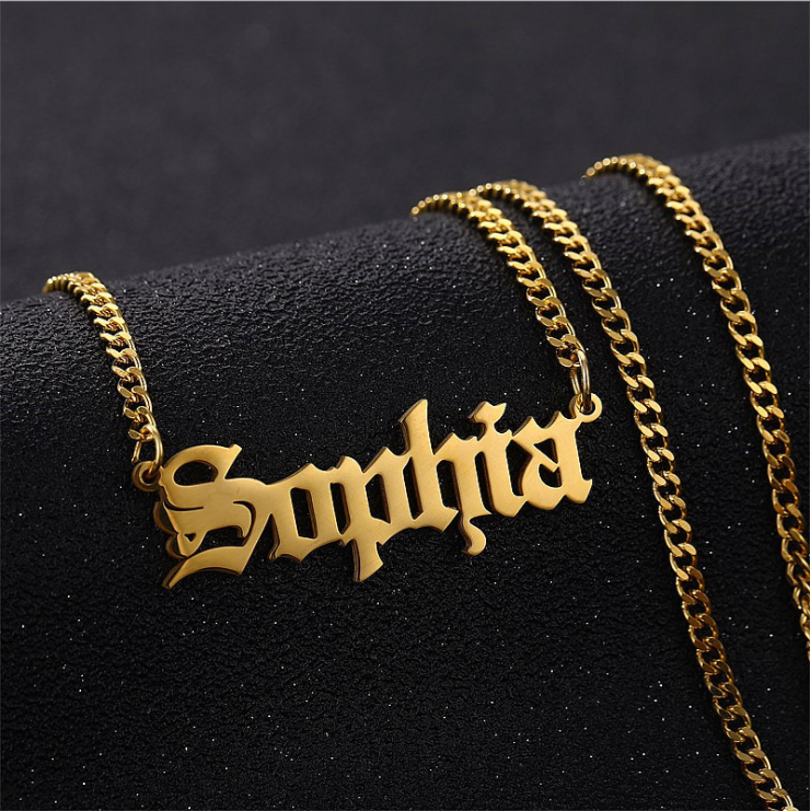 KRKC New Personalised Custom Name Necklace Jewelry diy Stainless Steel Gold Plate Silver Angel Personalized Custom Name Pendant