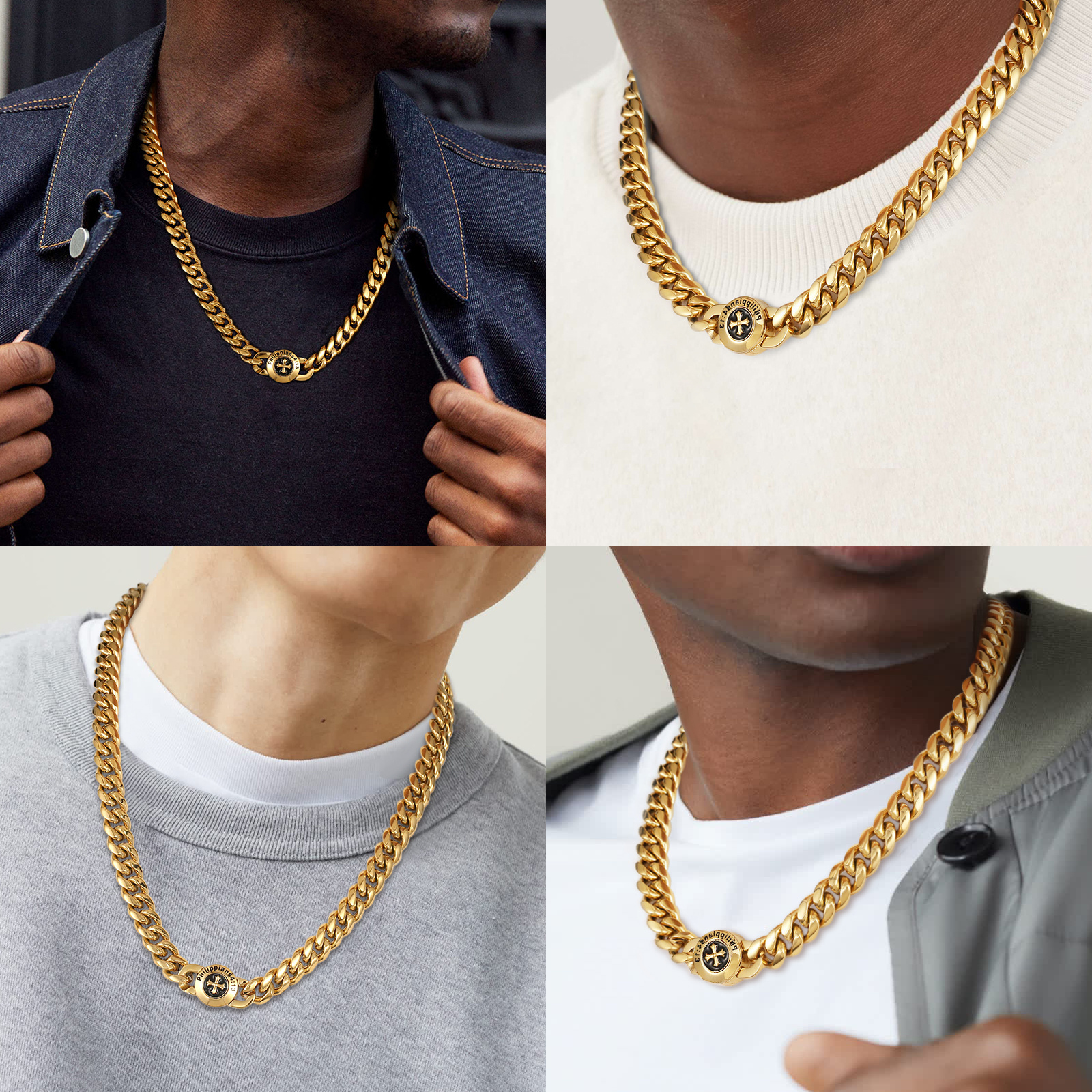 Newest 12mm Cuban Link Curb Chain for Men Bracelet 18K Gold Filled Lion Necklace Boy Cross Button Clasp Miami Cuban Link Chain