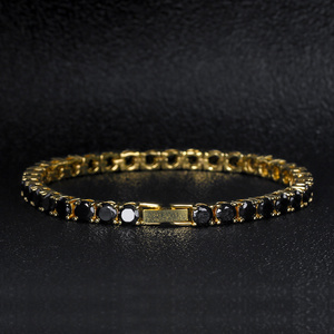 KRKC&CO Wholesale 5mm 14k Gold Plated Men and Women Crystal Diamond Iced Out Black Tennis Bracelet