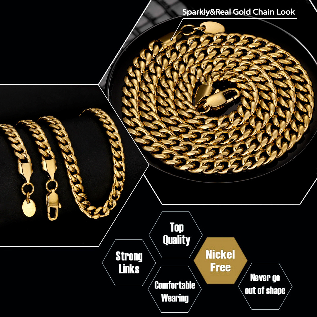 3mm 4mm 6mm Man Chain 18K Real Gold Plated Stainless Steel Cuban Link Chain Non Tarnish Jewelry Fashion Necklace for Women Men