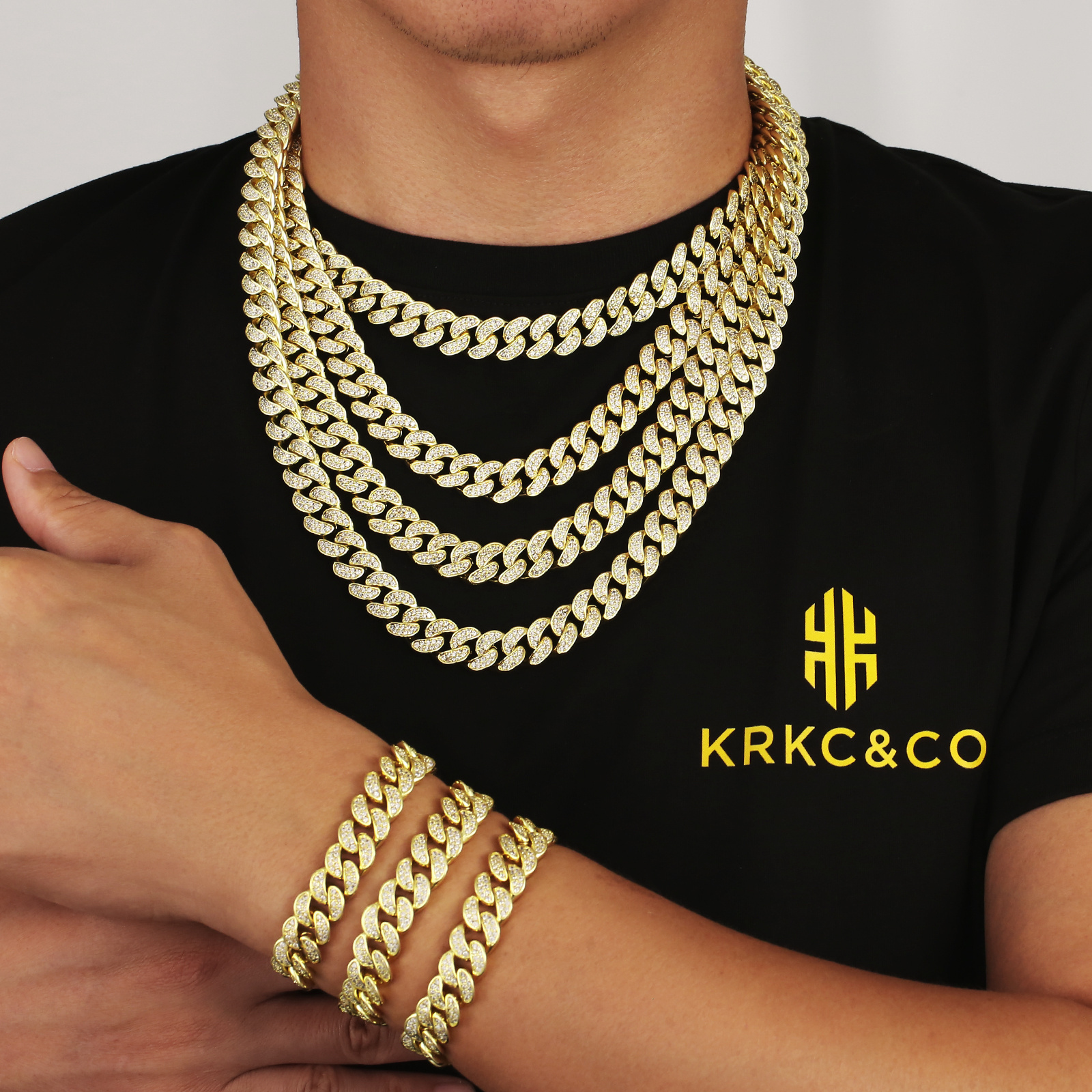 Custom Gold Chain 14K Real Gold Plated Prong Iced Out Jewelry Diamond Necklace Men Stainless Steel Miami Cuban Link Chains